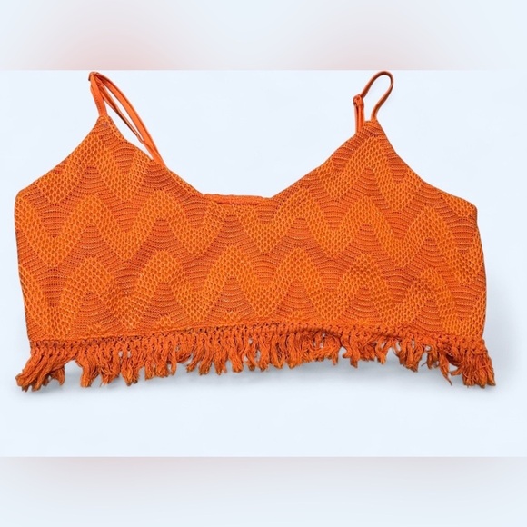 The Unbranded Brand Tops - Orange Crochet Knit Fringe Crop Top Festival Boho Bralette